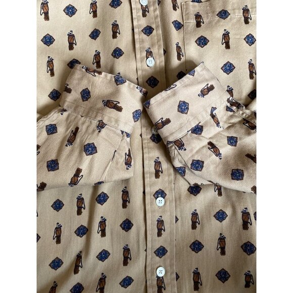 VINTAGE 90'S NAUTICA MEN'S LONG SLEEVE COTTON GOLF MOTIF BUTTON DOWN SHIRT SZ L - Picture 5 of 6